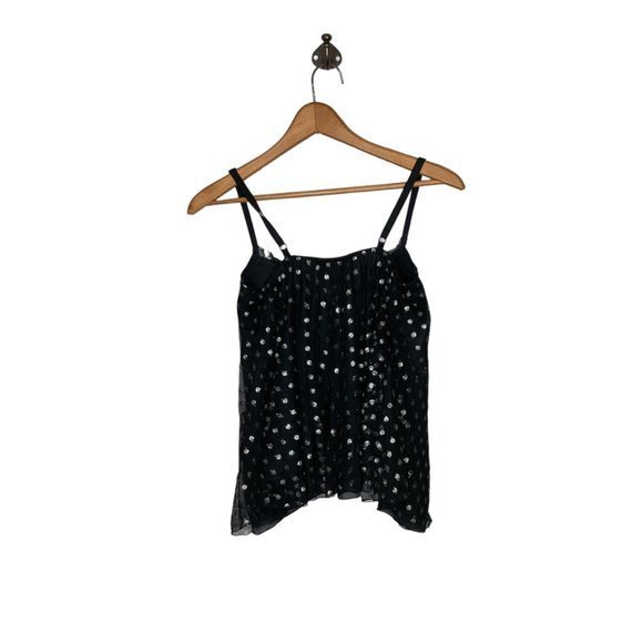 Victoria's Secret 36C Black Silver Polka Dot Mesh Lace Tie Babydoll Bra Top - Picture 3 of 4